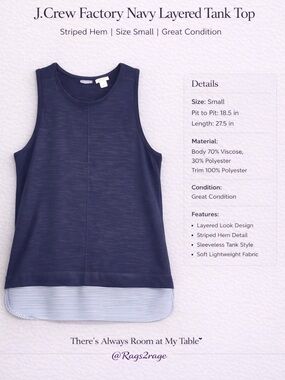 J Crew Factory Navy Layered Tank Top Striped Hem Small